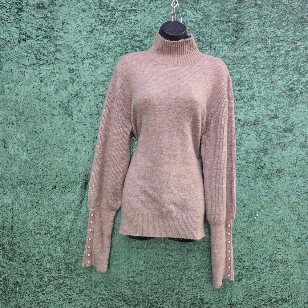 Scoop NYC Tan Cowl Neck Sweater with Buttoned Sleeves
